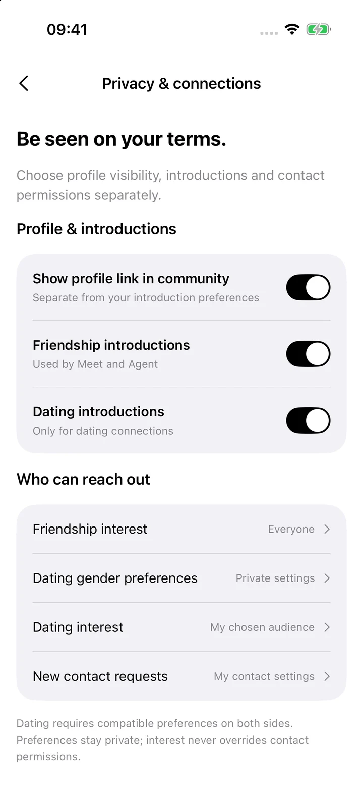 Green Mountains app: Visibility, introductions and contact