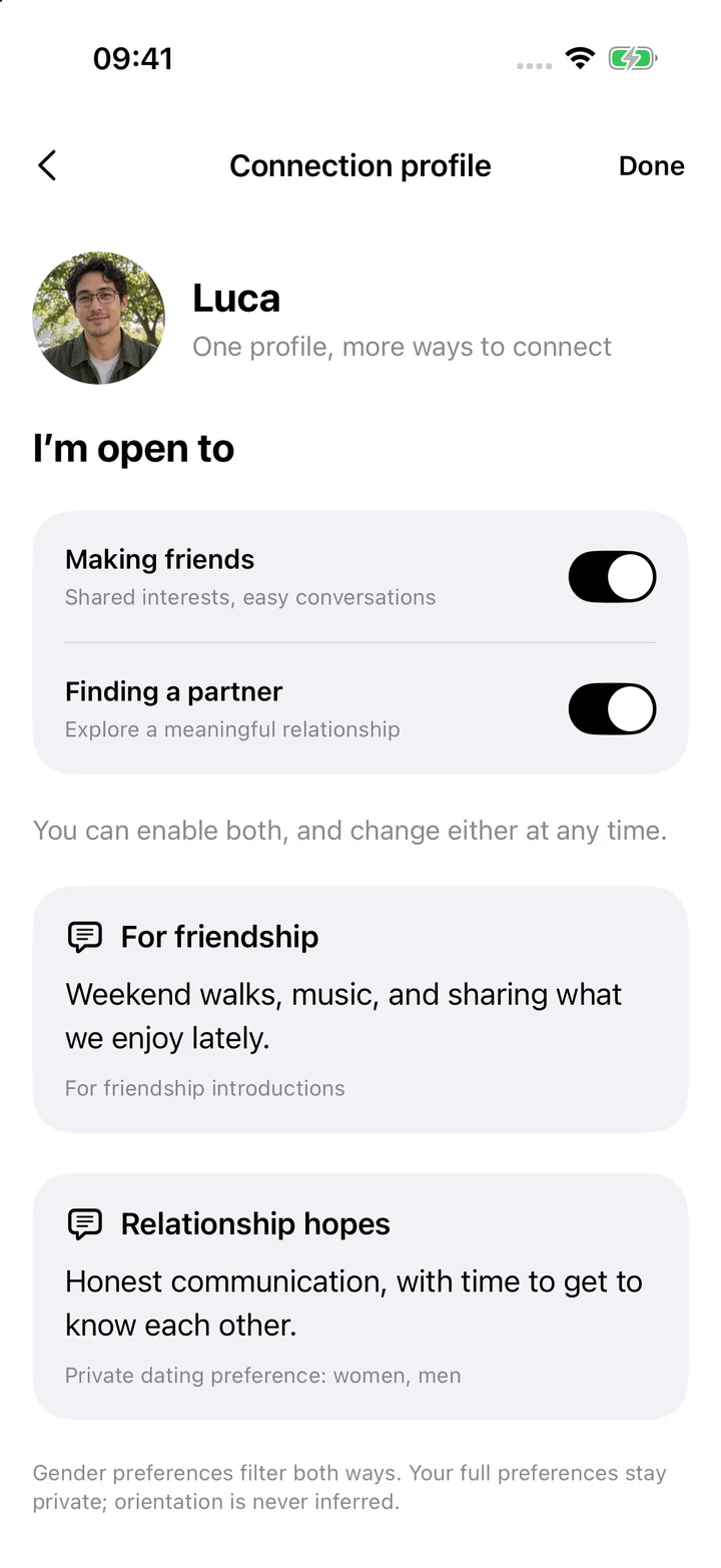 Green Mountains app: One profile, two intentions