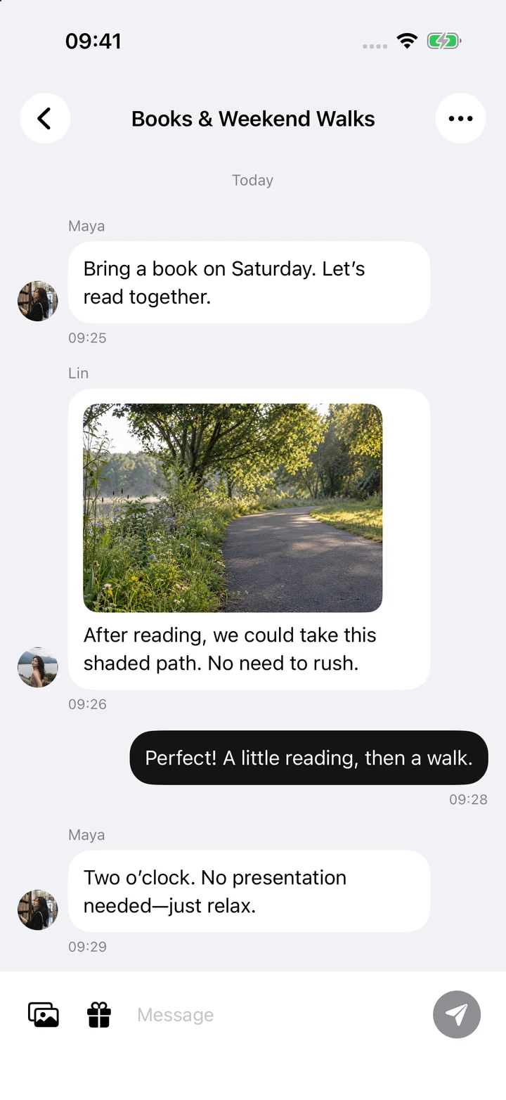 Green Mountains: Books & Weekend Walks group conversation, including a photo